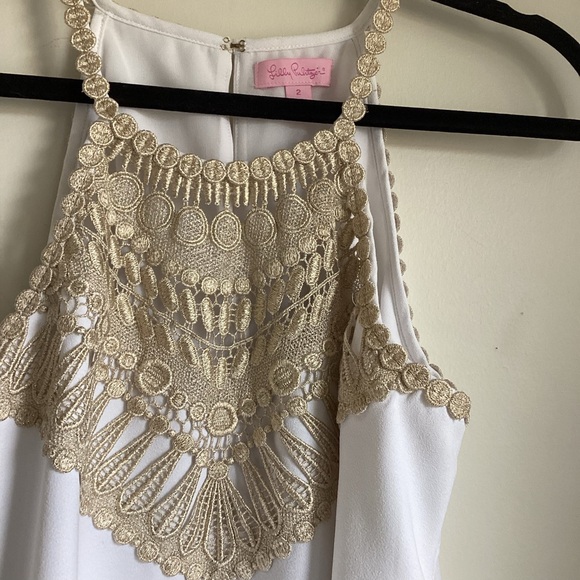 Lily Pulitzer Pearl Shift Dress Size 2 White Gold - Picture 3 of 14